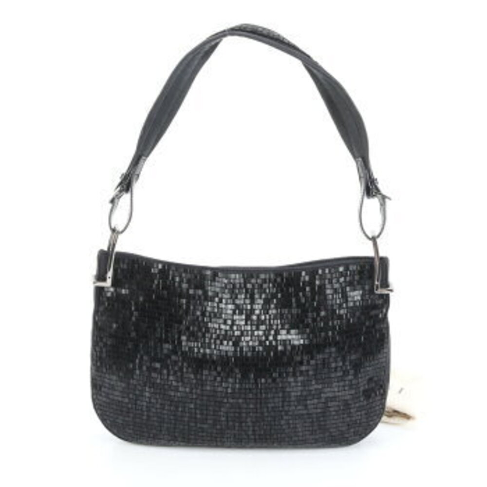 Gucci beaded embroidery leather shoulder bag black
